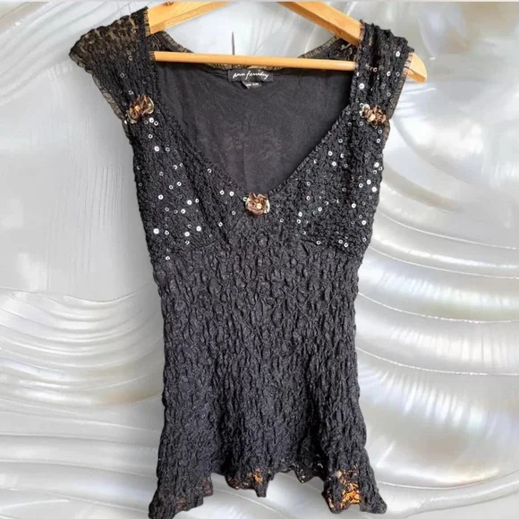 Vintage Ann Ferriday Lace Sequin Top - Picture 4 of 6